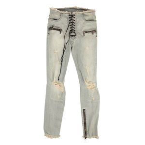 NEW UNRAVEL PROJECT Blue Distressed Denim Lace Up Skinny Jeans Size 28 $875